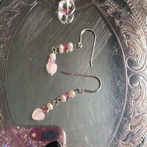 Pearls Swarovski rose quartz earrings